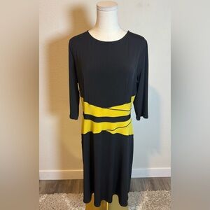 NWT Eva Varro 3/4 Sleeve Waist Contrast Insert Dress Black/Ochre size Large